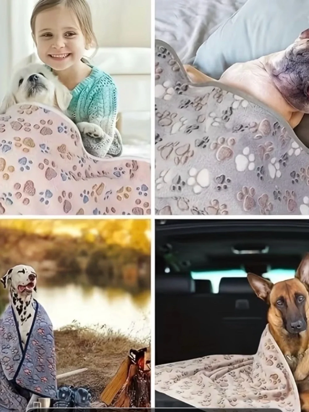 Plush Paw Print Pet Blanket - 20” x 30” Gray, Lavender or Tan